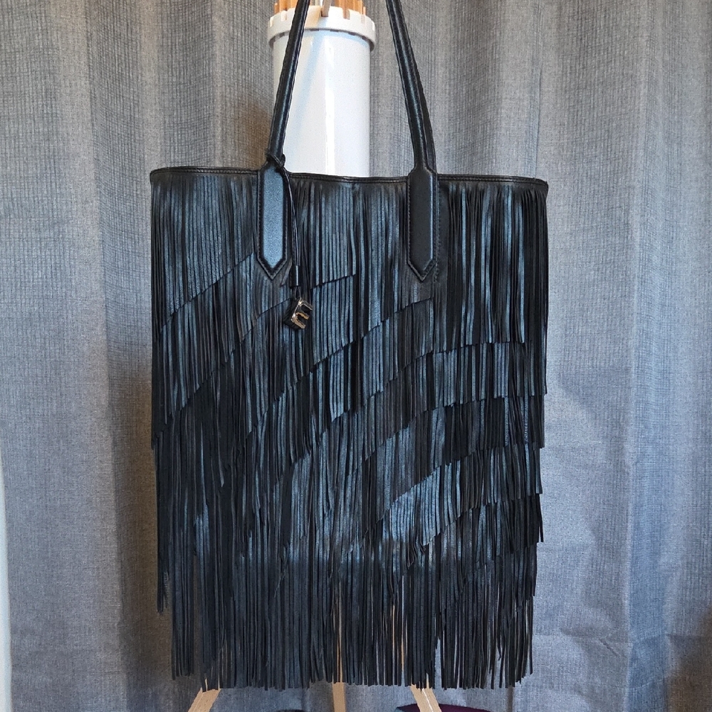 NWOT Elizabeth and James Black Leather Scott Fringe Tote